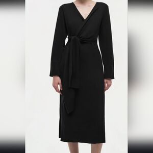 Jonathan Simkhai Black Knit Skyla Wrap V-Neck Wrap Sweater Dress Cotton Cashmere